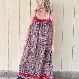 Vintage Indian Cotton Gauze  Dress , Block Print Summer Dress , Strappy India Dress
