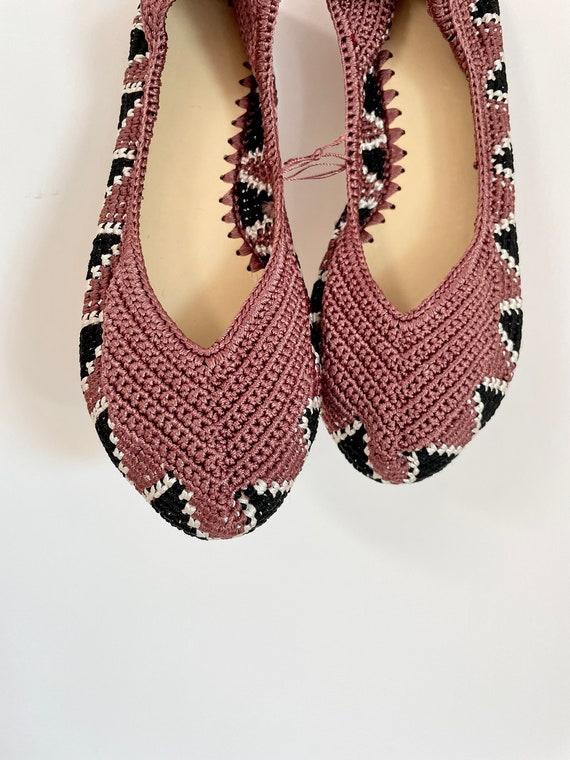 Hand Crochet Flats Hand Crochet Ankle Wrap Shoes Ballerina Flats Ballet Flats Hand Made Shoes Bohemian Flats