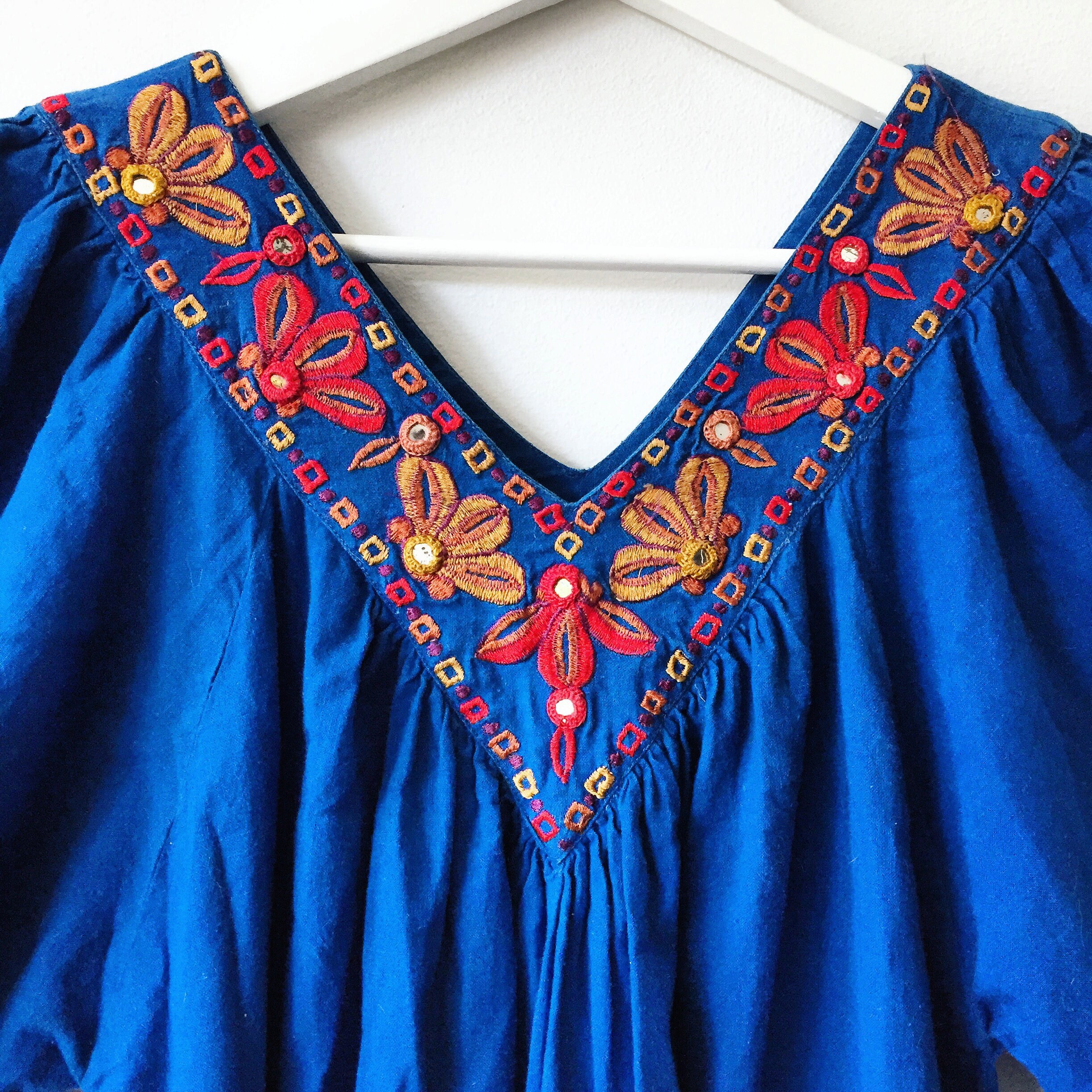 Vintage 70s Indian Cotton Dress , BOHO Hippie India Dress