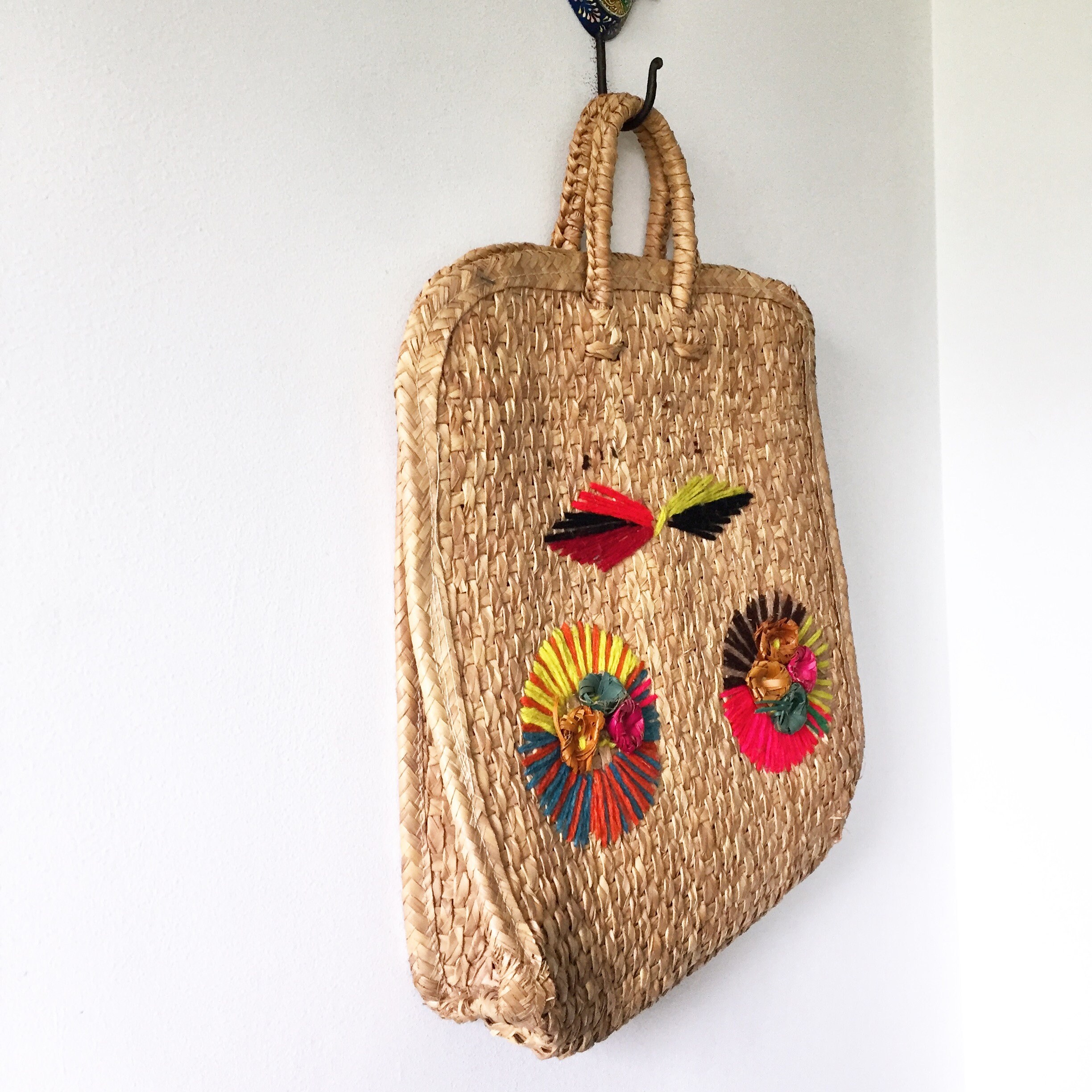 straw beach bag with zip