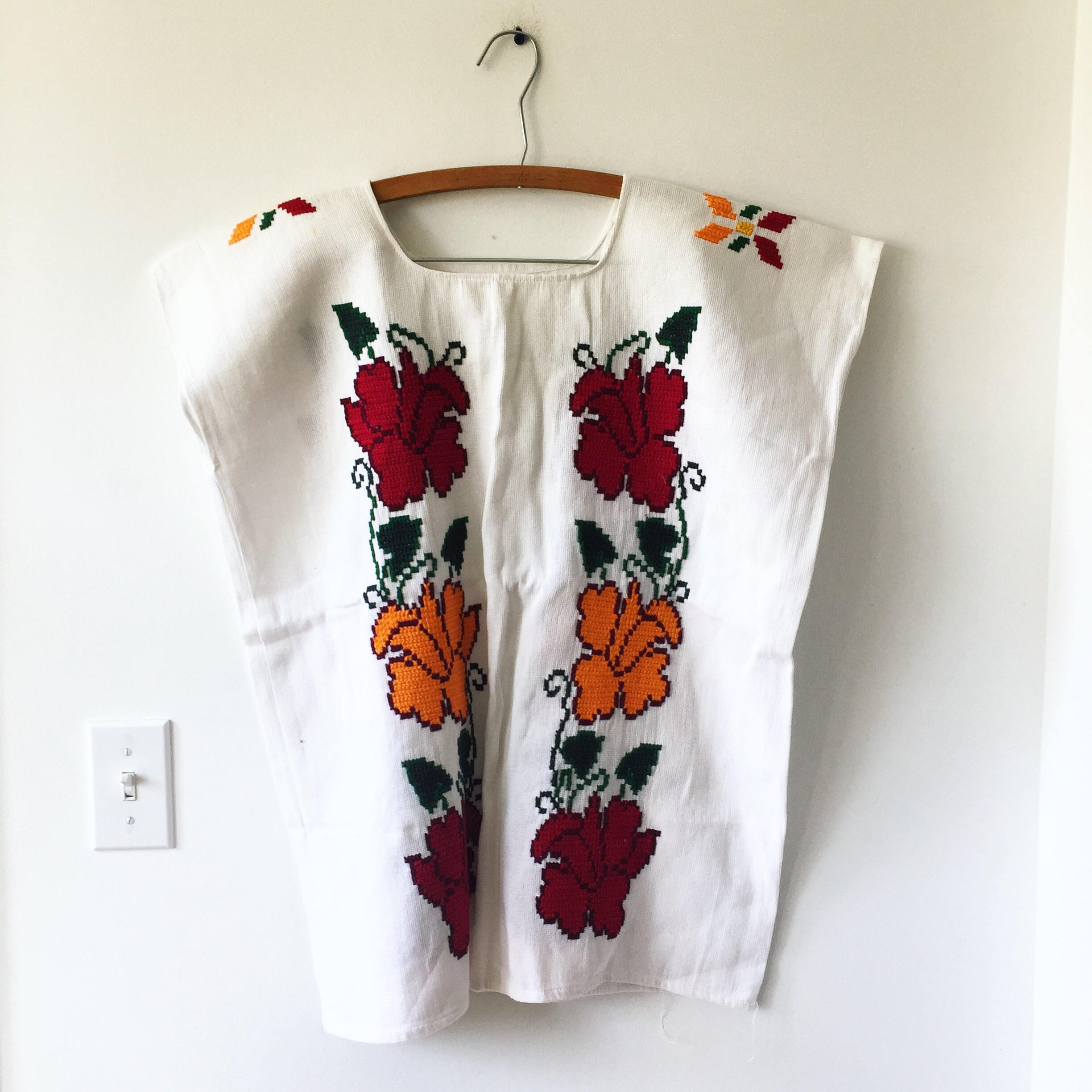 Vintage Hand Embroidered Mexican Blouse , Mexican Tunic Top , Ethnic ...