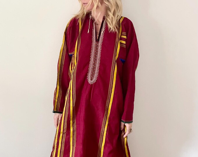 Vintage Embroidered Ottoman Tribal Kaftan , Embroidered Ottoman Silk Caftan , Tribal Silk Kaftan