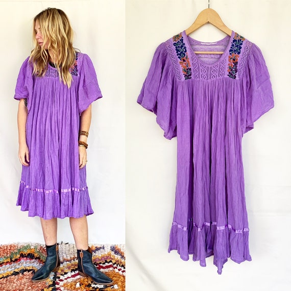 Vintage Mexican Gauze Dress, Ethnic Lace Dress , B