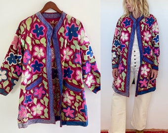 Vintage afghanischer bestickter Mantel, gestickte afghanische Jacke, ethnische Seide bestickte Jacke, gestickter Blumenmantel