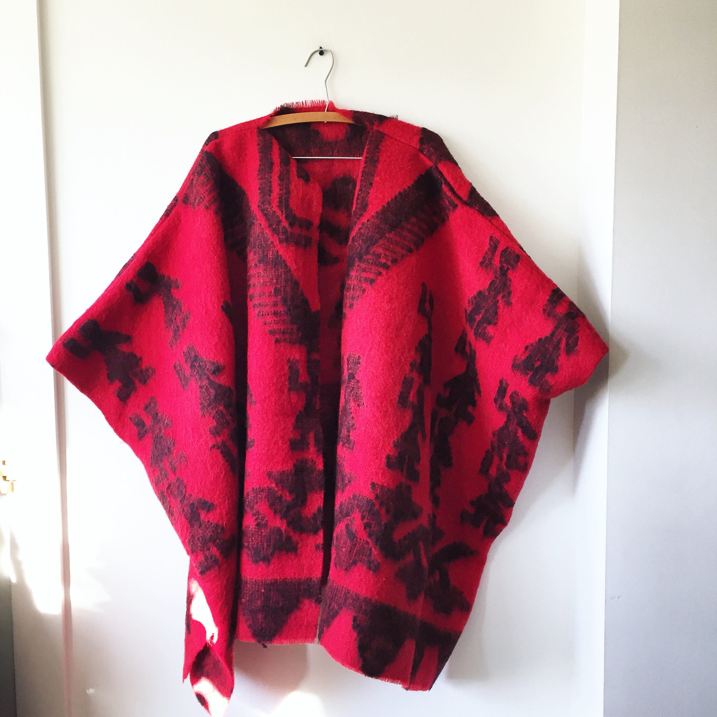 Vintage Ethnic Blanket Coat, Ethnic BOHO Cocoon Coat , Oversize Wool Coat