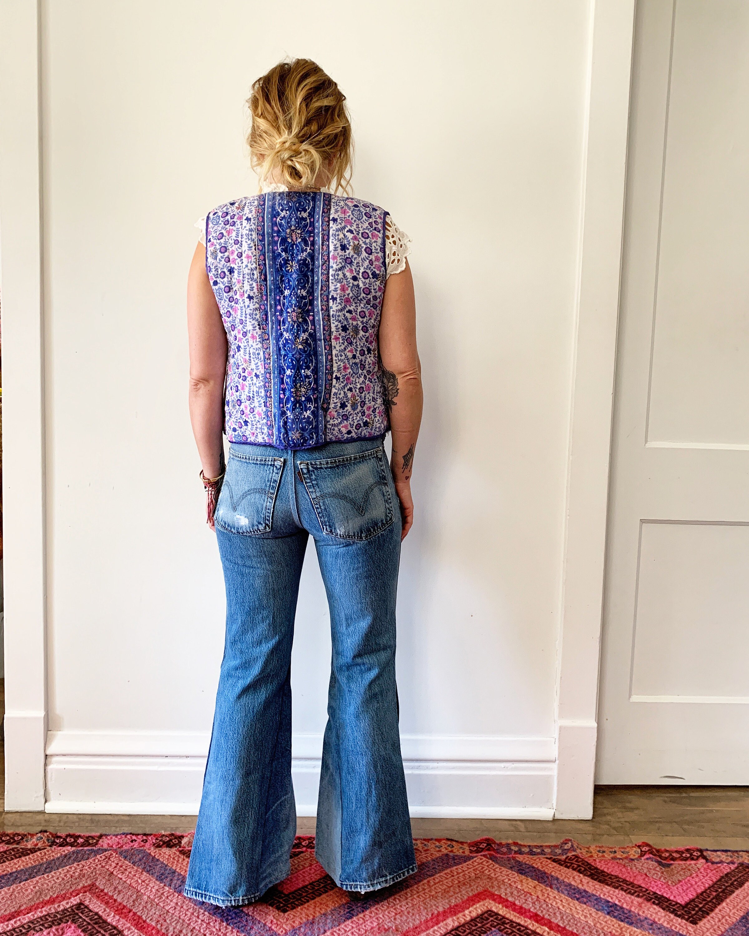 Vintage Indian Cotton Gauze Vest , Indian Vest , Block