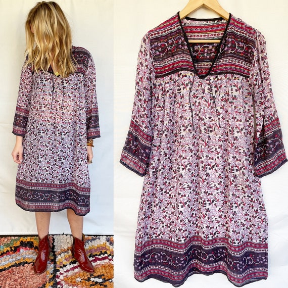 Vintage India Cotton Gauze Dress , Indian Cotton