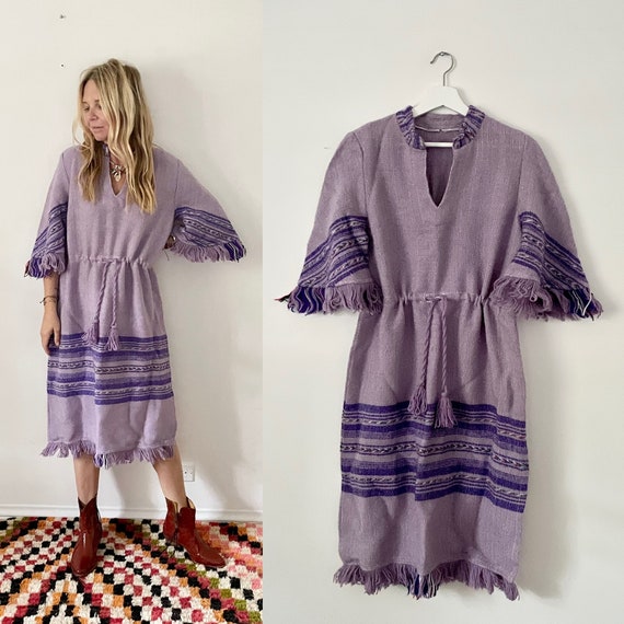 Vintage Loomed Ethnic Caftan , Ethnic Midi Dress … - image 1