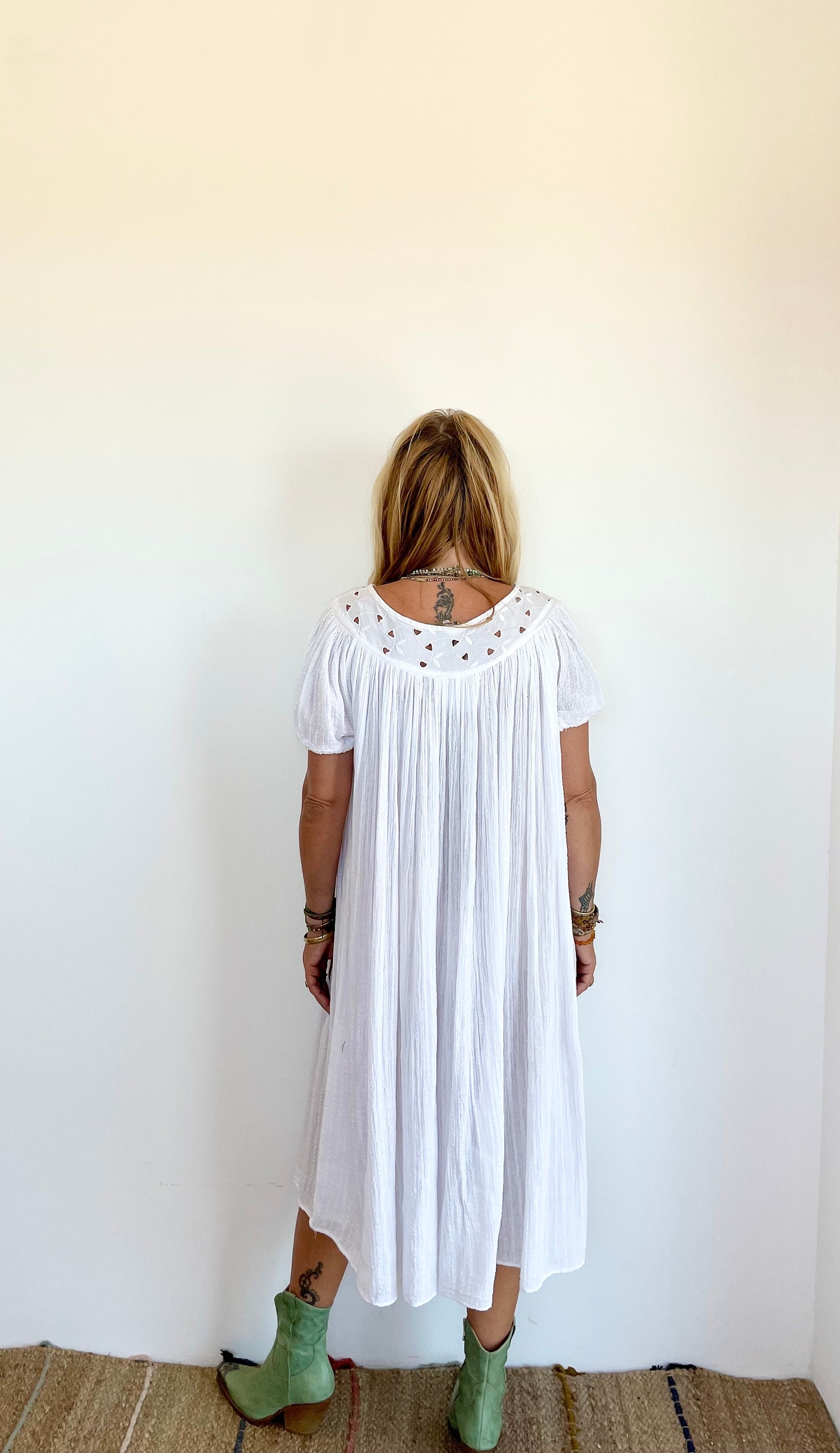 Vintage White Cotton Gauze Dress , Beach Wedding Dress , BOHO Wedding Dress
