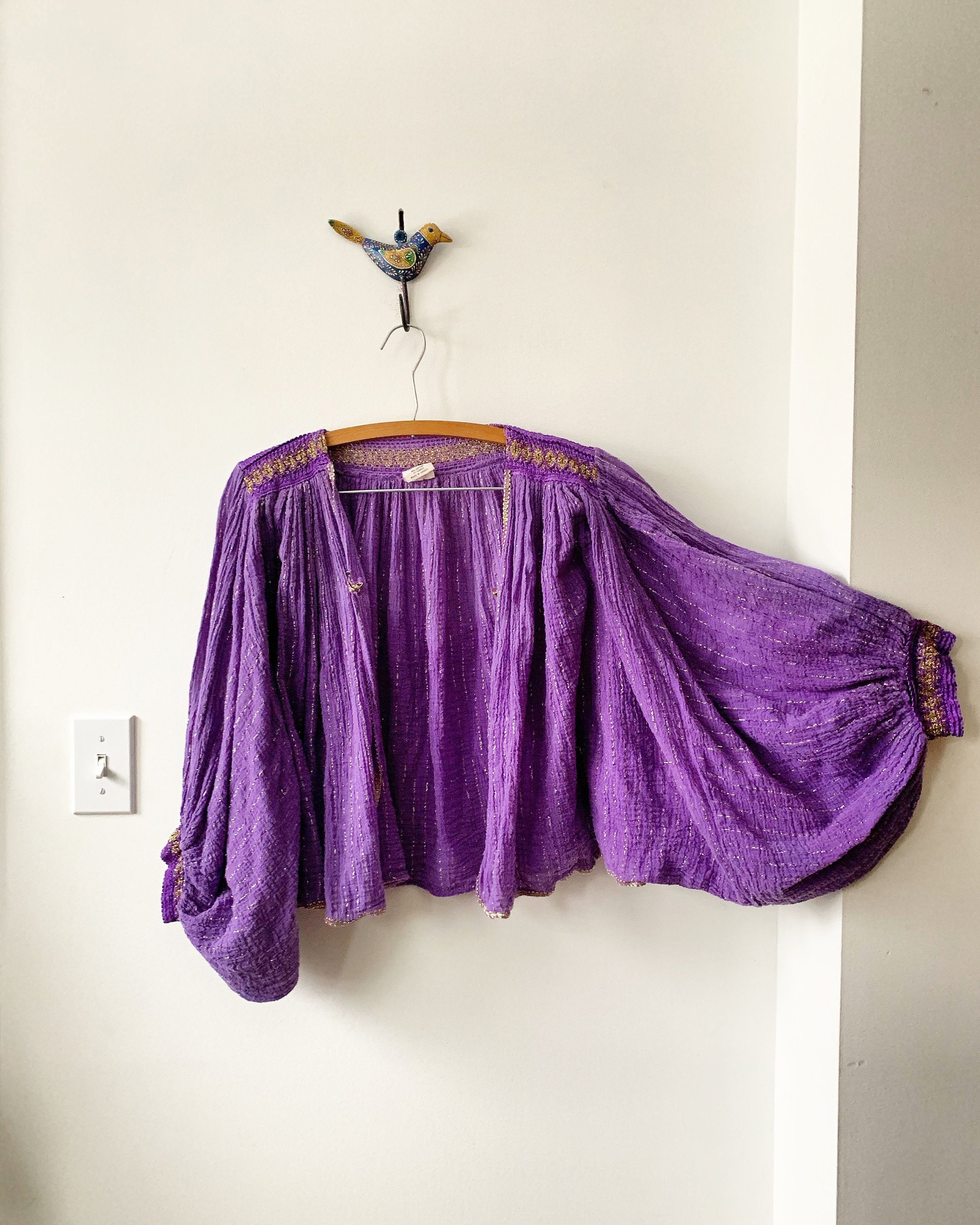 Vintage Cotton Gauze Jacek , Gauze Lurex Top , Sheer Layering Jacket