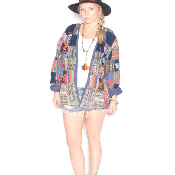 Vintage BOHO Ethnic Patchwork Jacket, Slouchy Coat