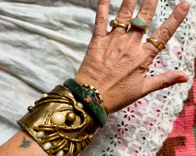VTG Brutalist Brass Cuff Bracelet - Sculptural Vintage Statement  Modernist Bangle