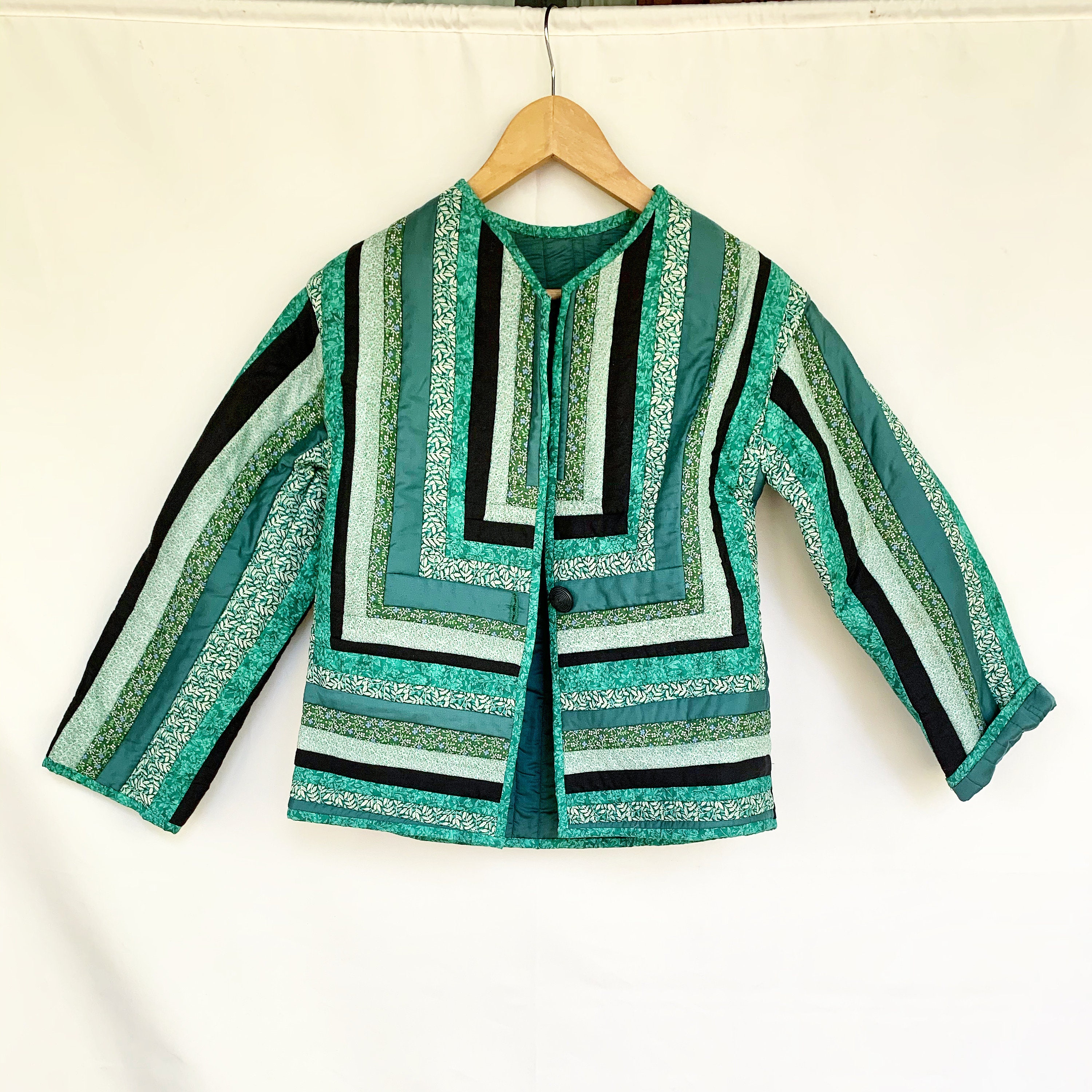 Vintage Handmade Patchwork Quilt Jacket , Folk Quilted Jacket