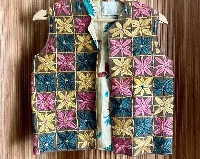 Vintage Afghan Silk Embroidered Vest - Rare Textile Art Bohemian Hippie Festival Gilet