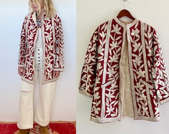 Vintage afghanische bestickte Jacke, bestickte afghanische Jacke, ethnische Seide bestickte Jacke, gestickter Blumenmantel