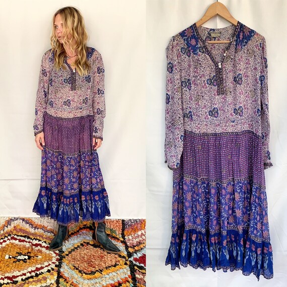 Vintage 70s Indian Cotton Gauze Dress , India Gau