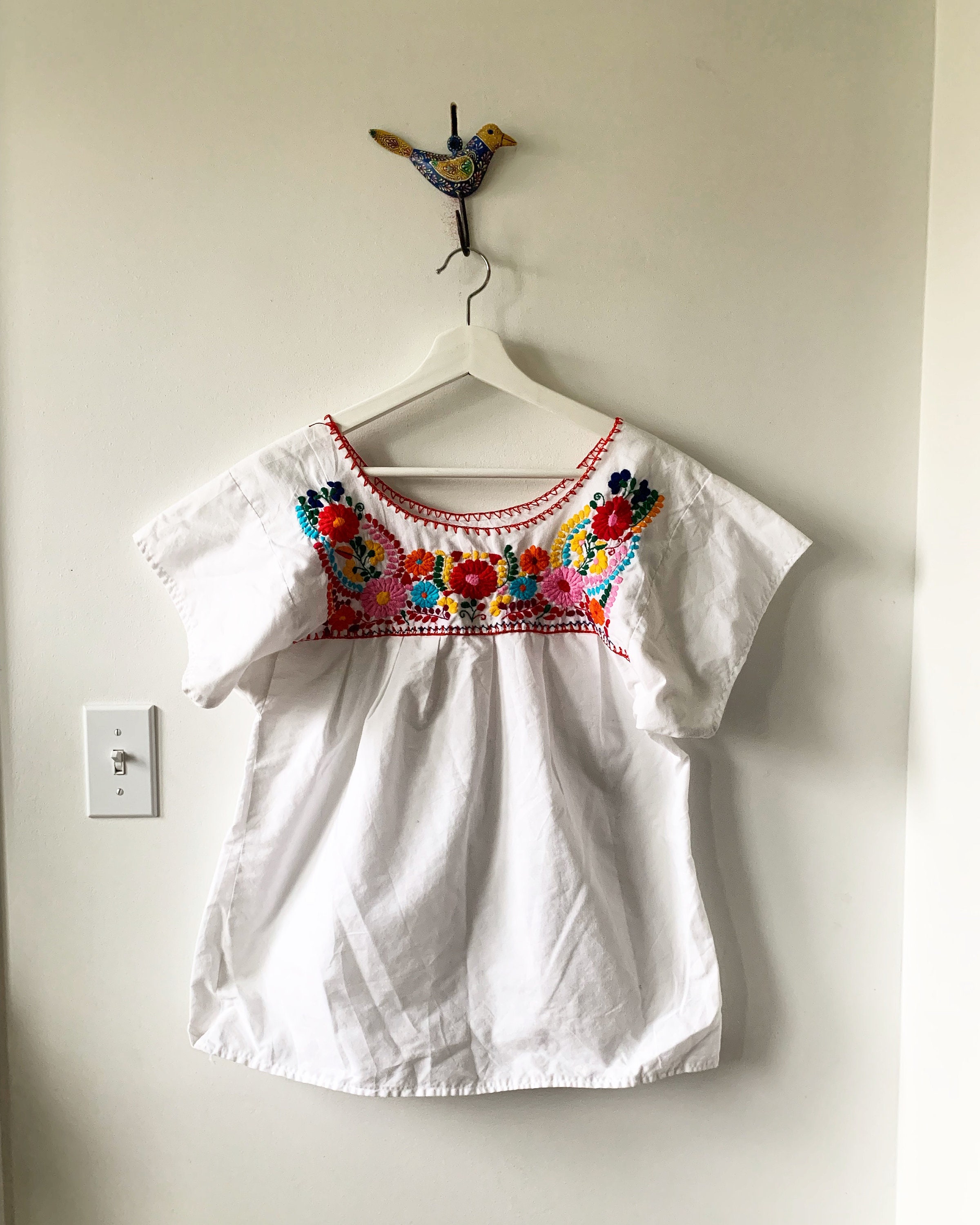 Vintage Hand Embroidered Mexican Blouse , Mexican Tunic Top , Ethnic