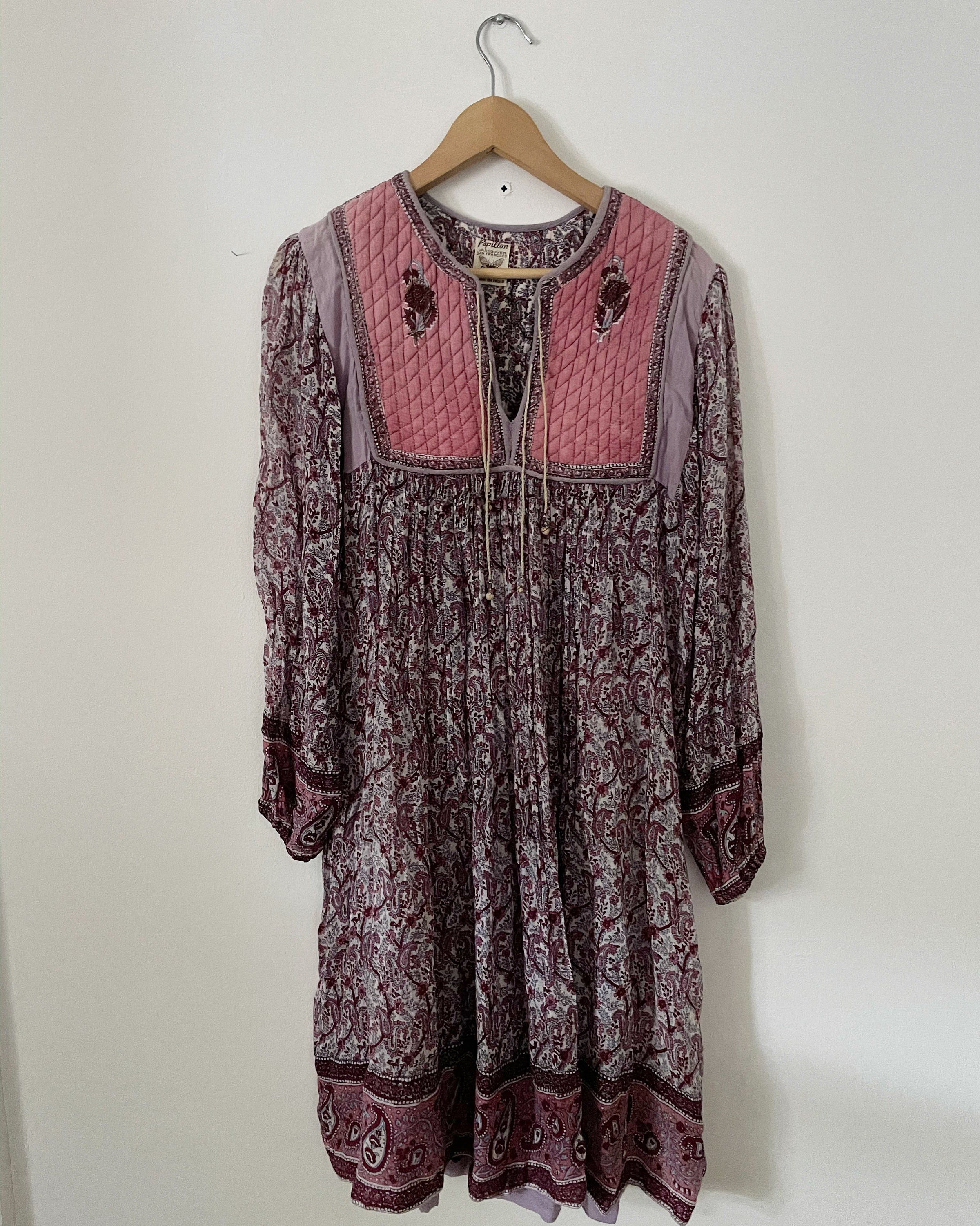 Vintage India Cotton Gauze Dress , Indian Cotton Kaftan , Papillon
