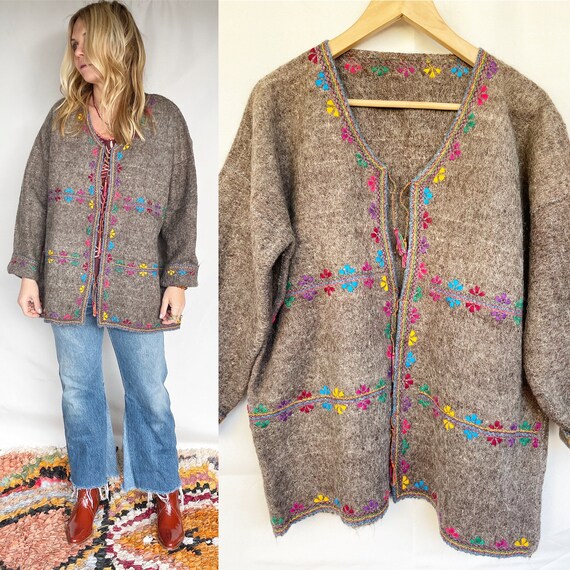 Vintage Ethnic Embroidered Wool Jacket , BOHO Ethn