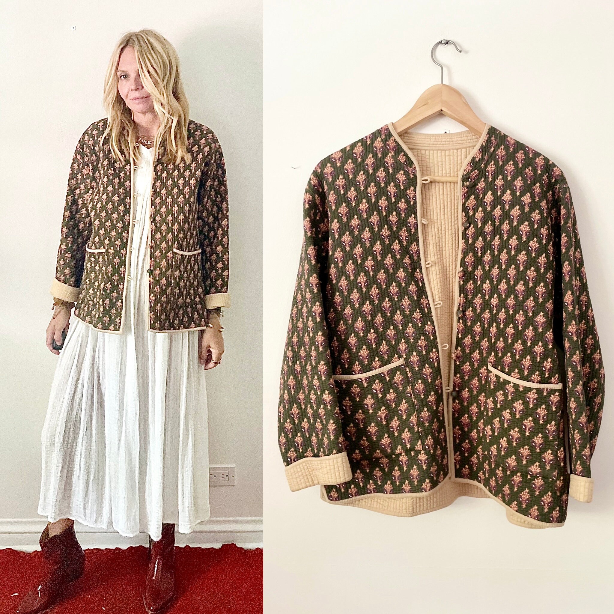 Vintage Indian Quilted Jacket , Indian Padded Jacket