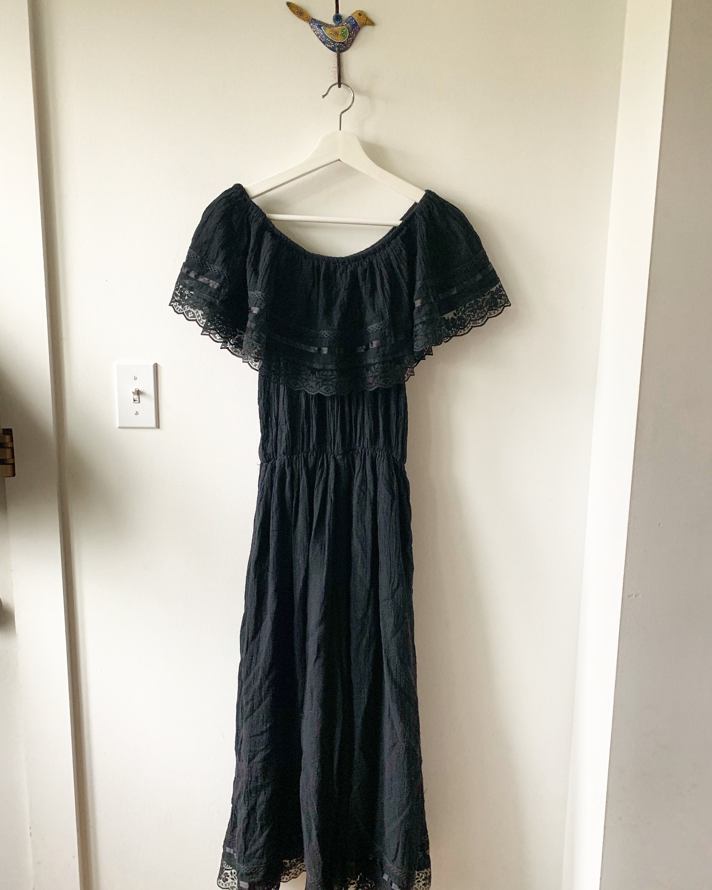 Vintage Cotton Gauze Jumpsuit, Mexican Gauze Playsuit , Black Jumpsuit , One Piece