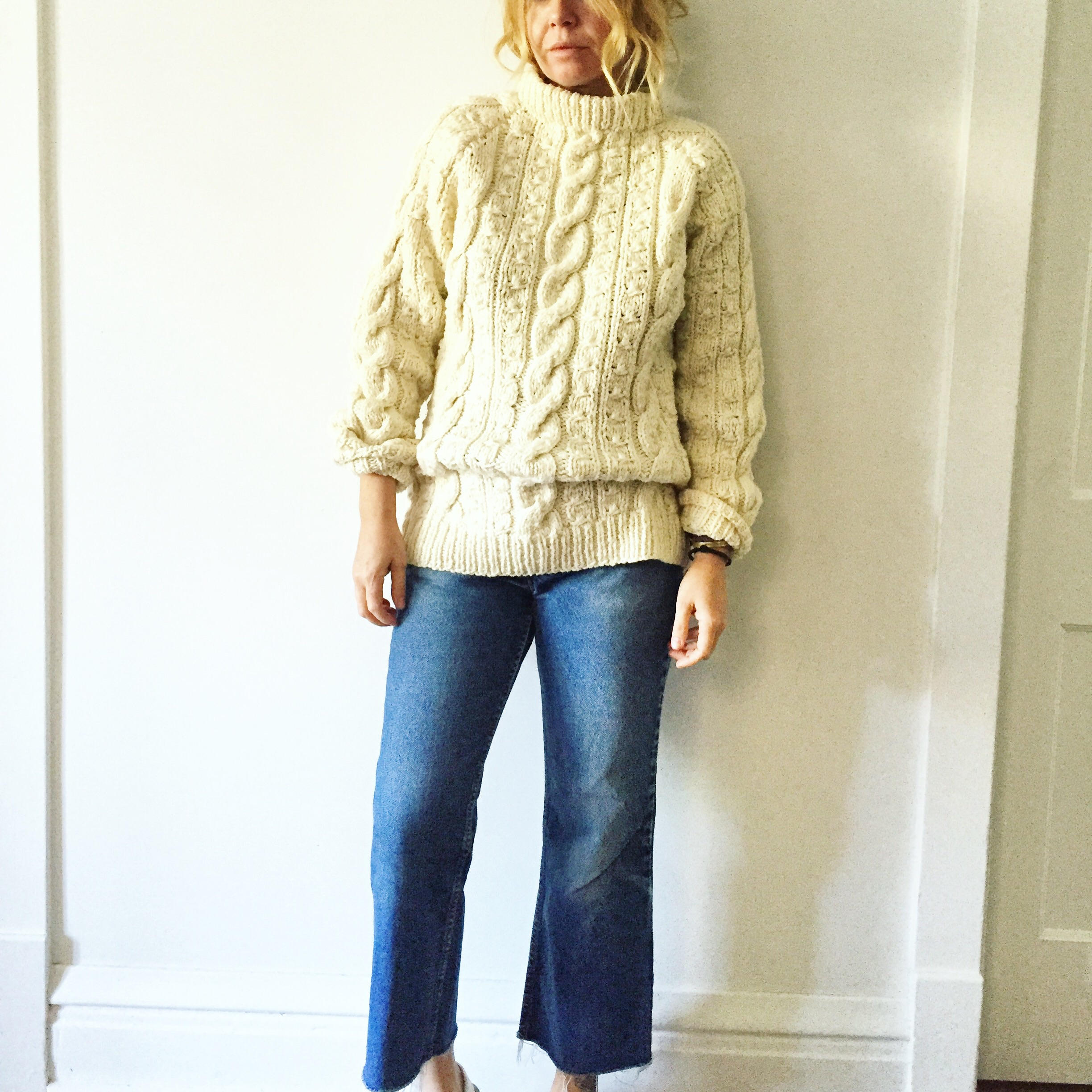 Vintage Chunky Wool Fisherman Sweater , Cable Knit Fisherman Sweater