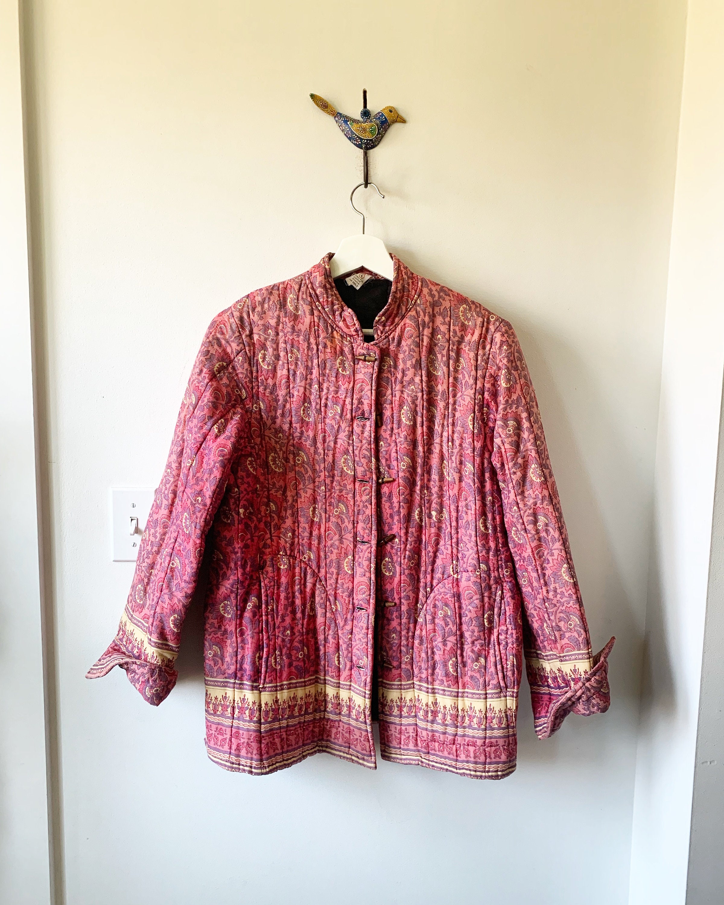 Vintage 70s Block Print Jacket , Quilted Indian Jacket