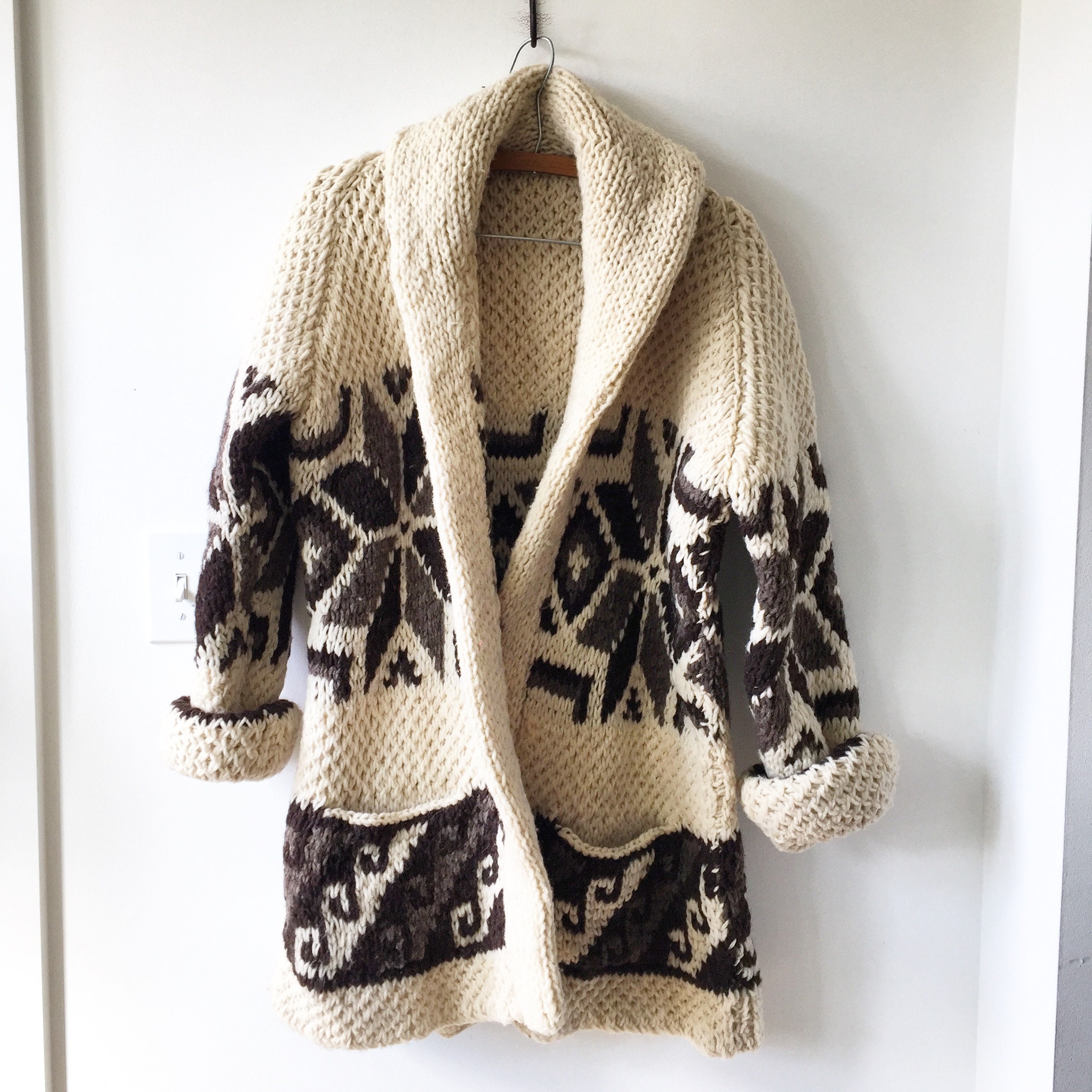 Vintage 60s Mexican Hand Knit Cardigan , Oversize Ethnic Sweater ...