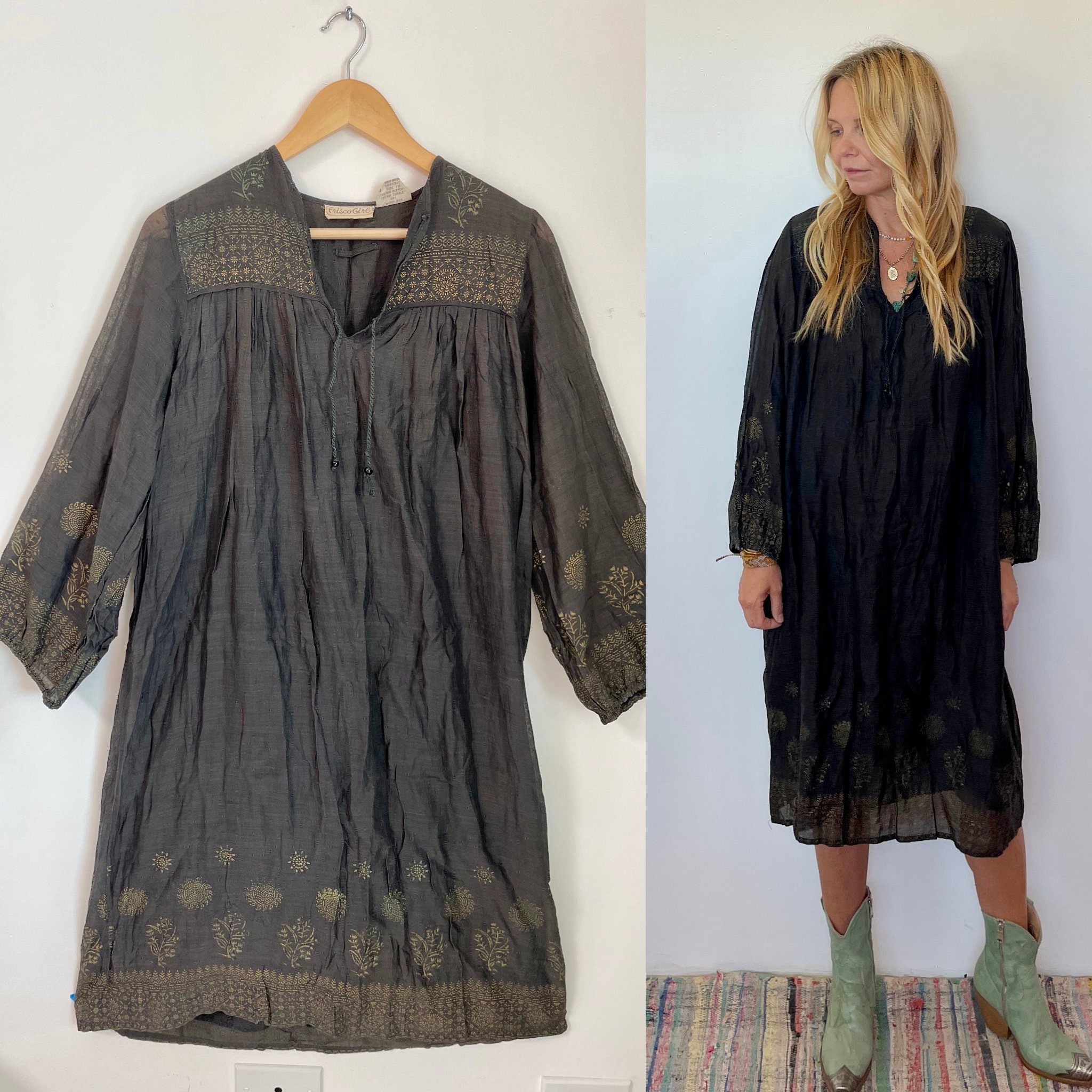 RESERVED// Vintage India Cotton Gauze Dress , Indian Gauze Tunic Dress