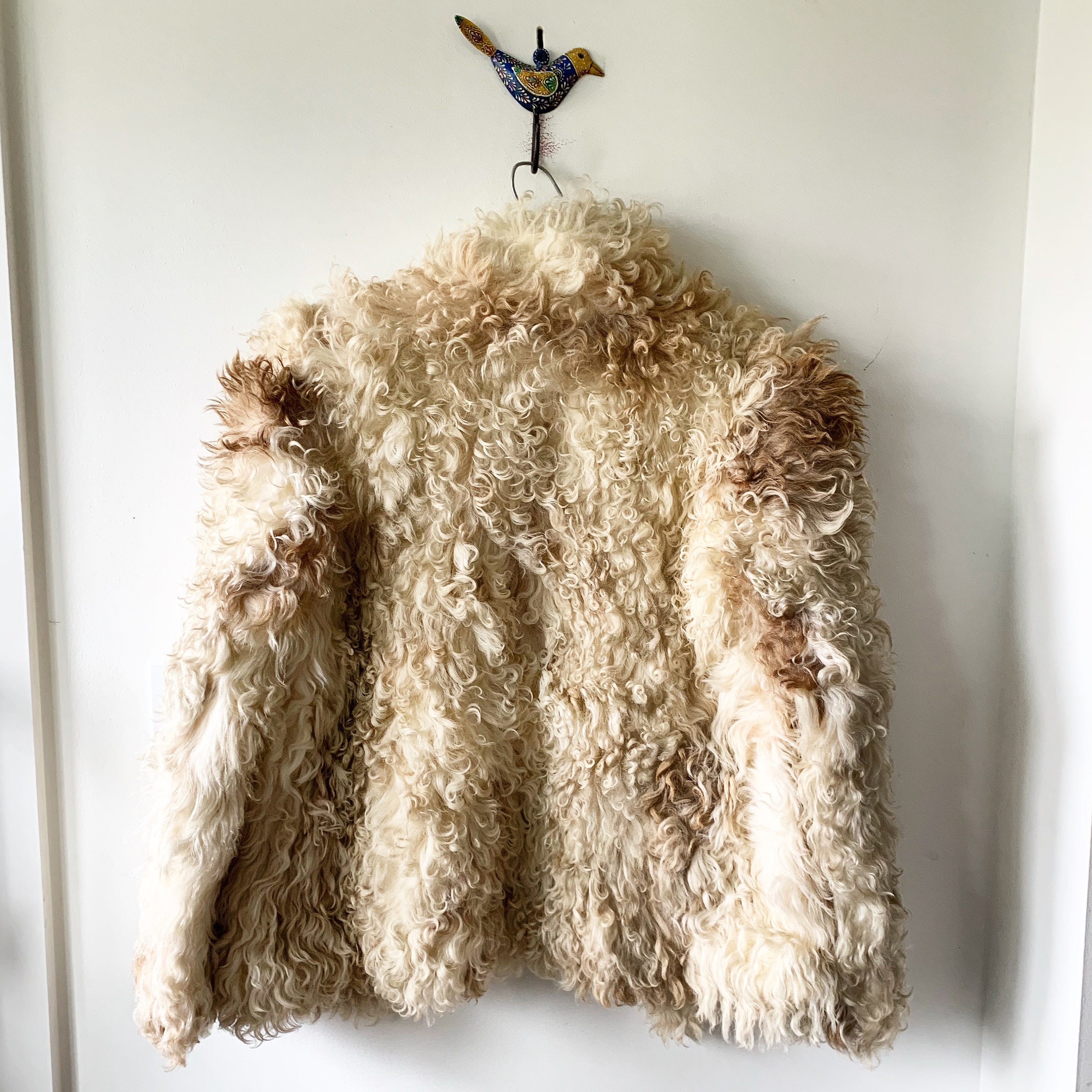 SOLD please don’t buy// Vintage Curly Lamb Coat , Shaggy Fur Coat