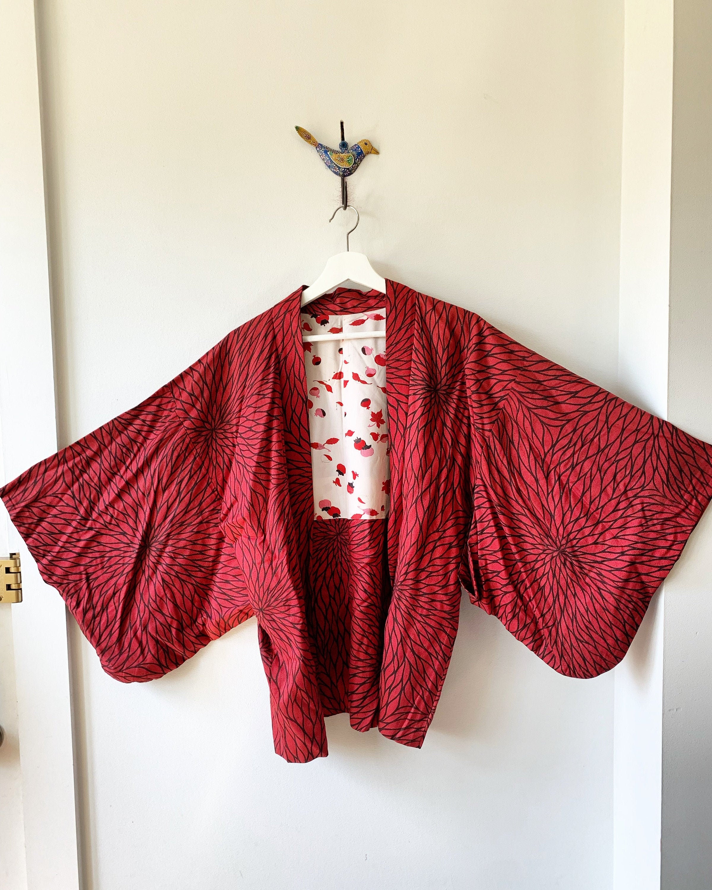 Vintage Japanese Kimono, Printed Kimono , Layering Jacket