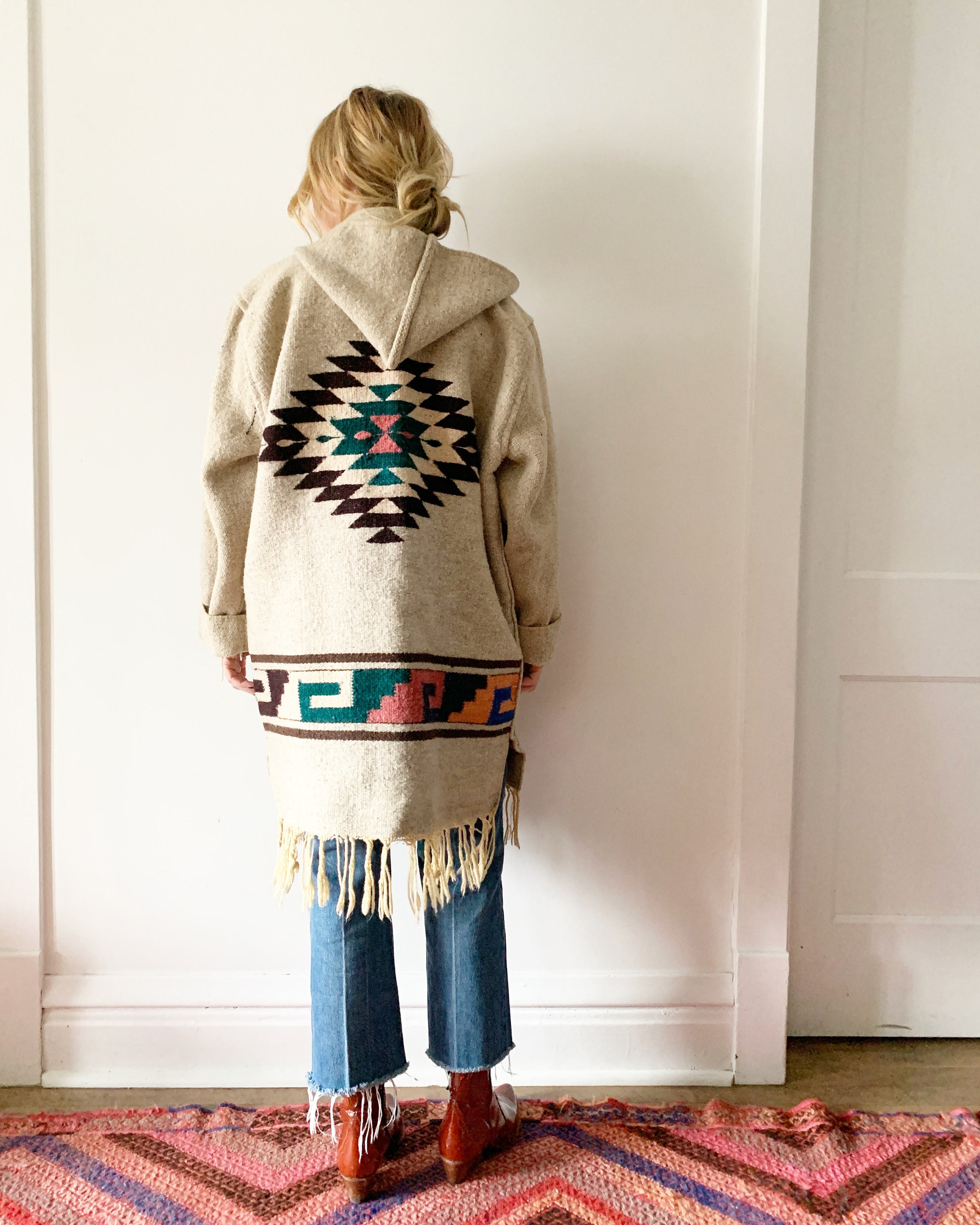 Vintage Chimayo Blanket Jacket , Southwestern Wool Blanket Coat