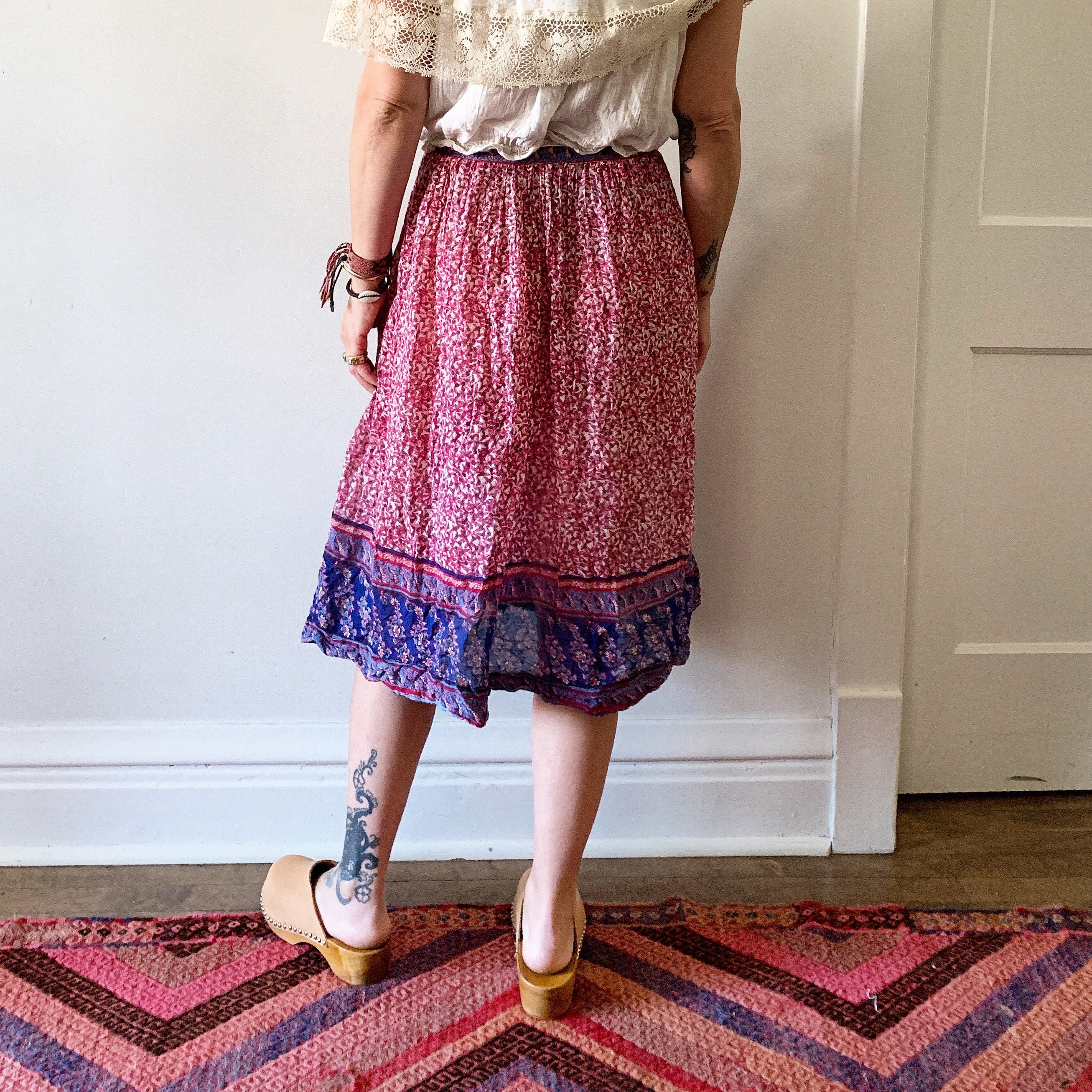 Vintage India Cotton Gauze Skirt , Indian Cotton Midi Skirt