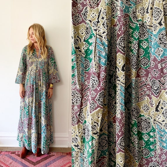 Vintage Block Print Kaftan , Ethnic Kaftan , Maxi