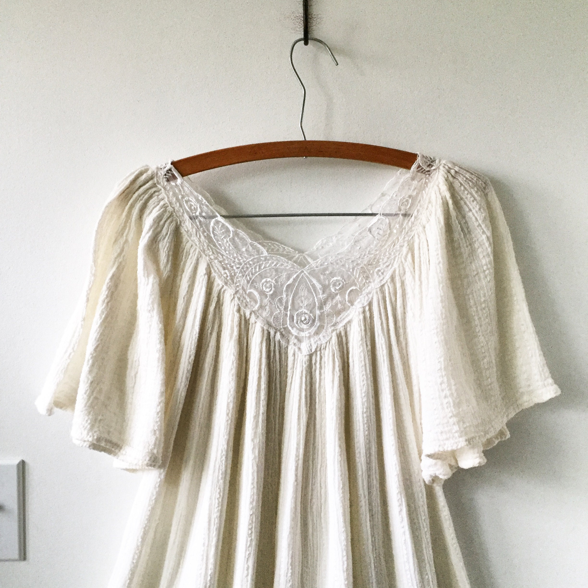Vintage White Cotton Gauze Dress , Beach Wedding Dress , BOHO Wedding Dress