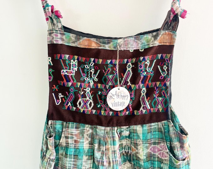 Guatemalan Ikat Cotton Embroidered Overalls , Indian Cotton Jumpsuit , Embroidered Overalls , BOHO Overalls , Woven Textile Overalls