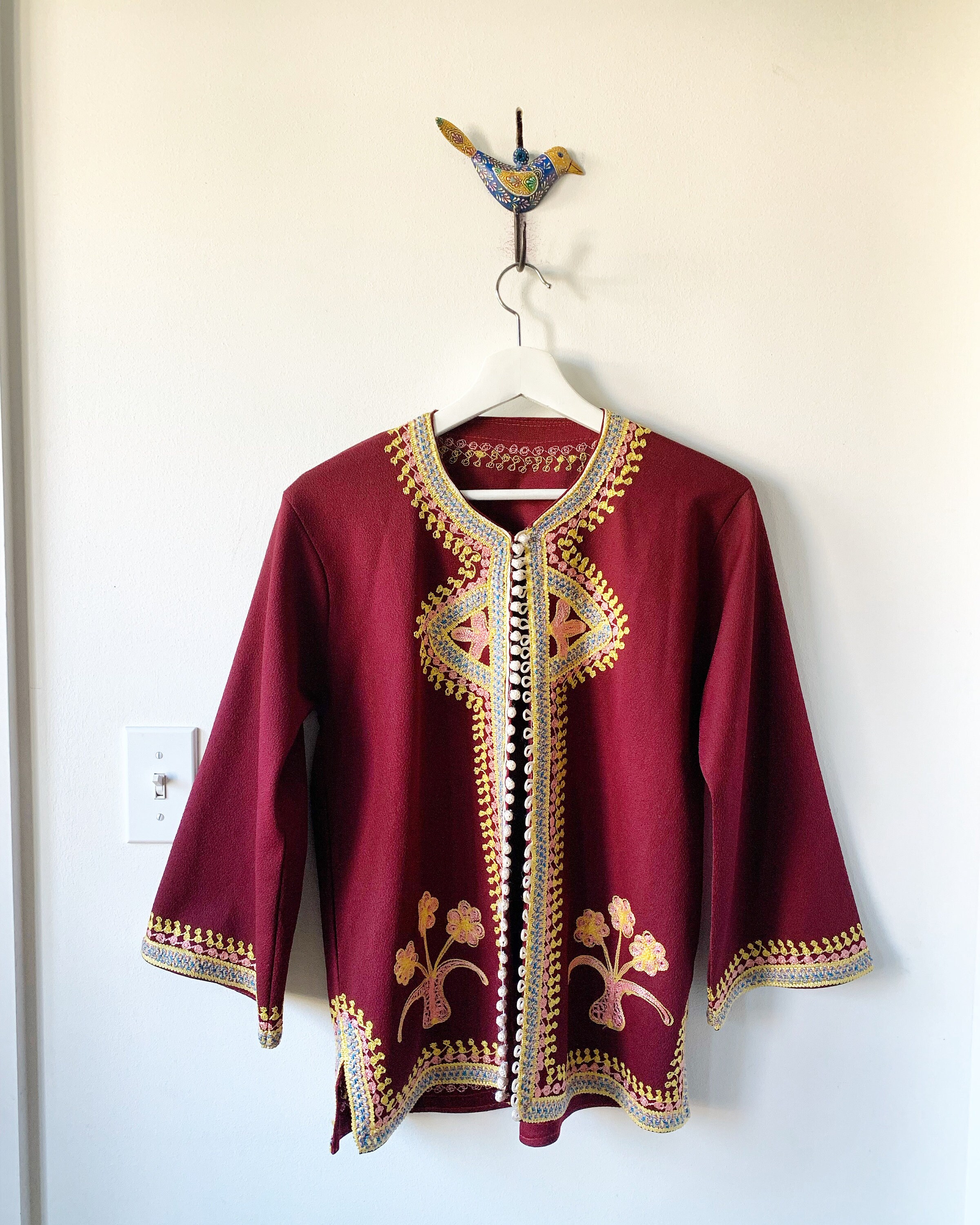 Vintage 70s Embroidered Moroccan Jacket , Ethnic Embroidered Jacket