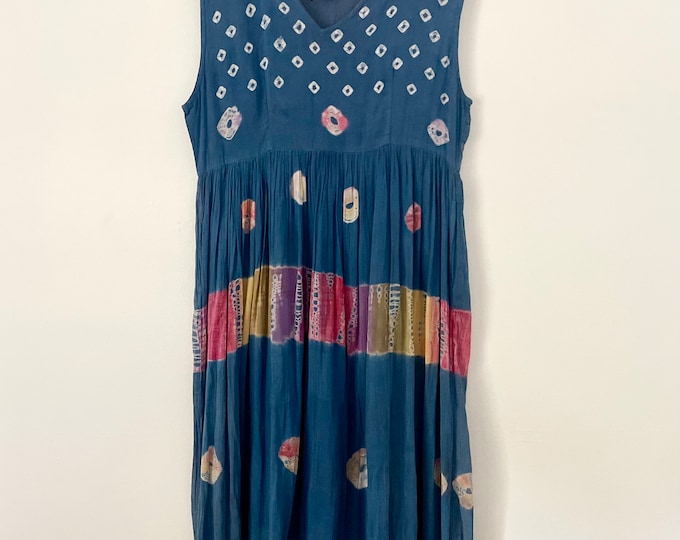 Vintage India Batik Dip Dyed  Dress , Indian Maxi Dress , Papillon  Maxi Dress