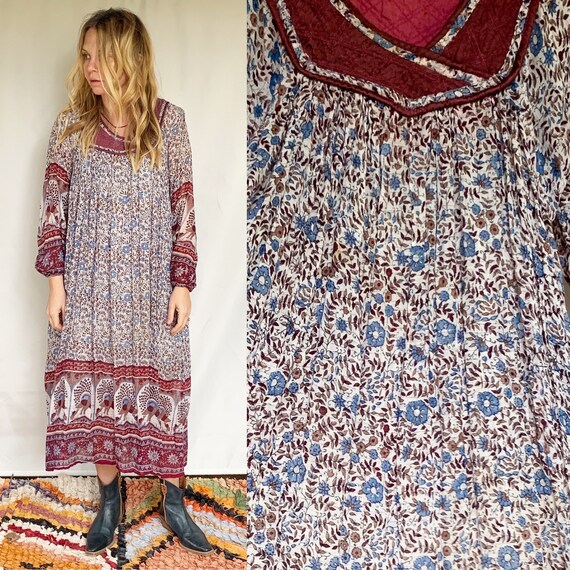 Vintage India Cotton Gauze Lurex Dress , Indian Co