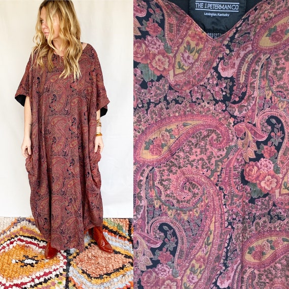 Vintage Indian Cotton Paisley Print Kaftan , J Pet