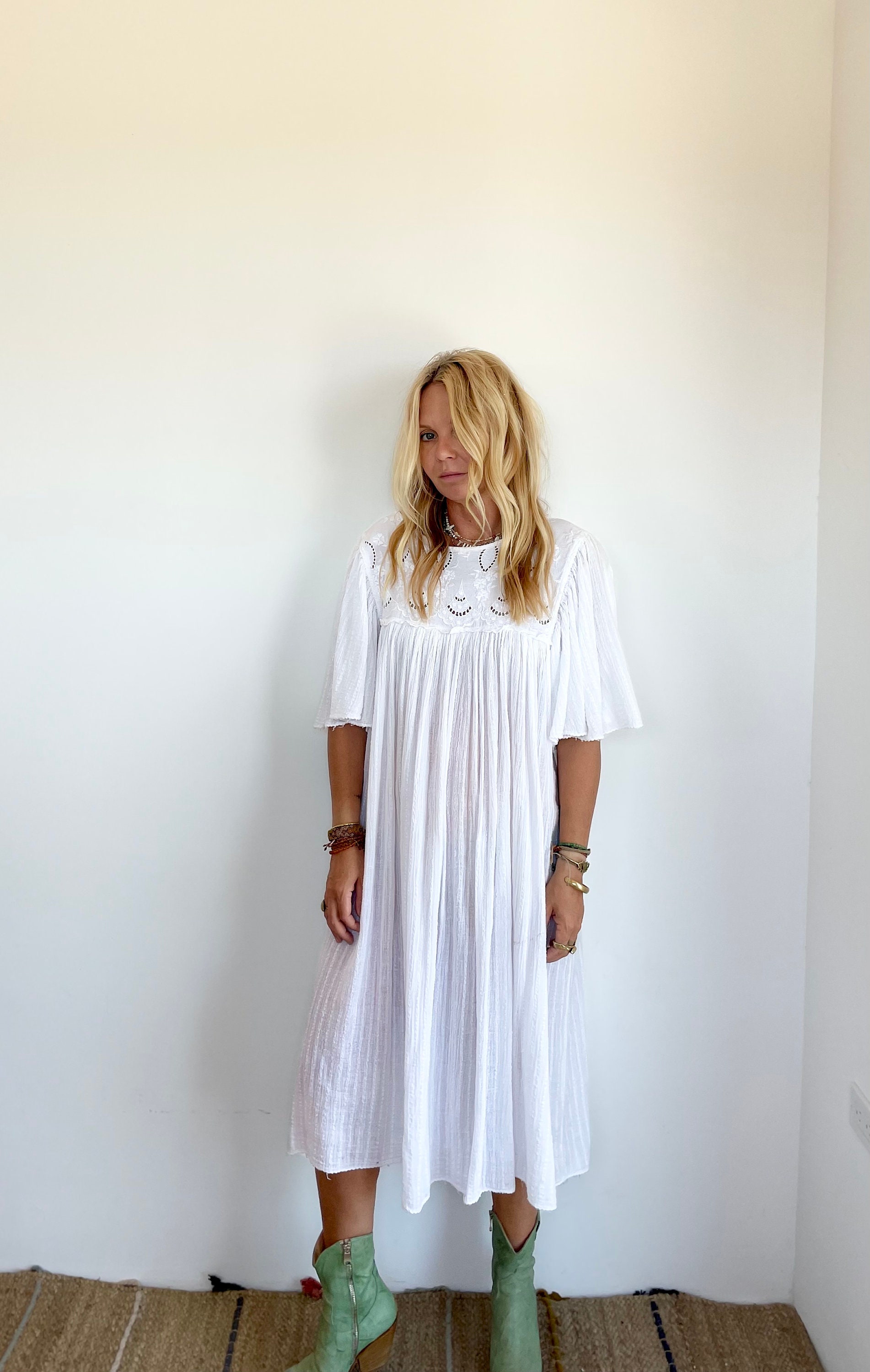 Vintage White Cotton Gauze Dress , Beach Wedding Dress , BOHO Wedding Dress