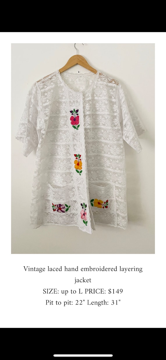 Vintage 70s Mexican Embroidered Lace Top , Lace L… - image 6