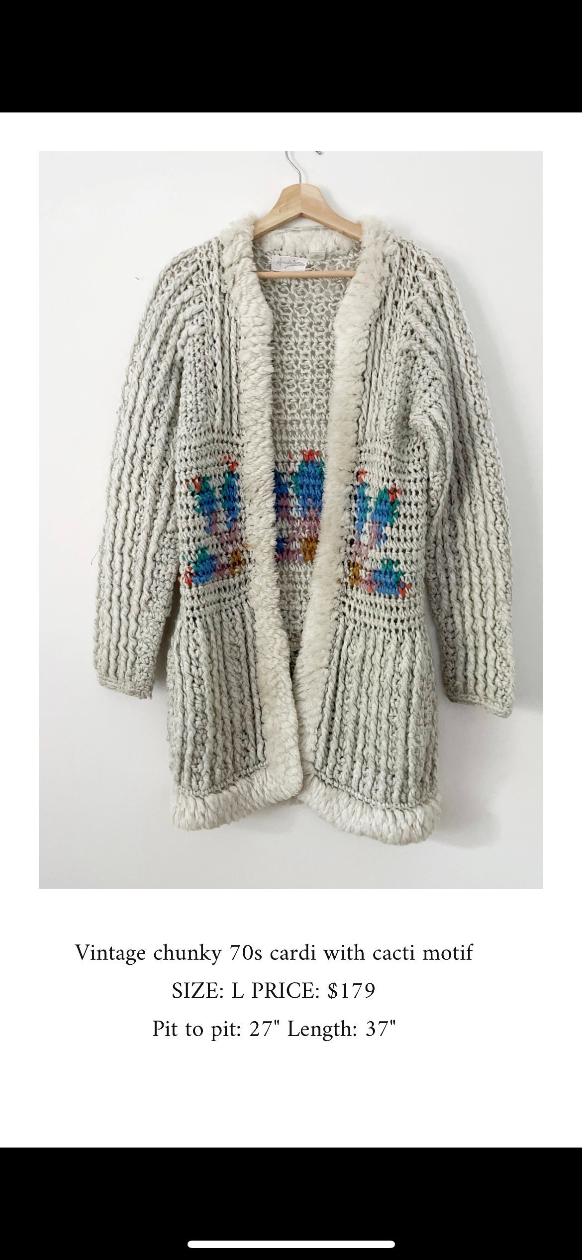 Vintage 70s Chunky Cardigan Cacti Sweater Coat Oversized Hand Knit Cardigan Bohemian Sweater
