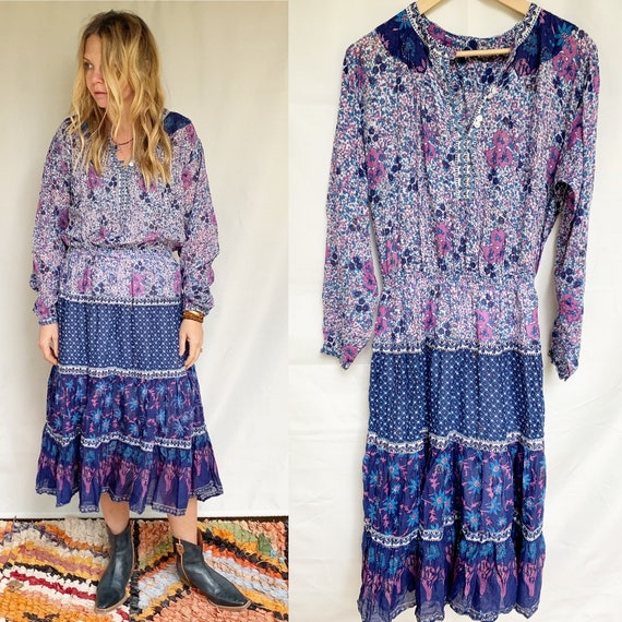 Vintage 70s Indian Cotton Gauze Dress , India Gau