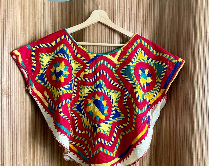 Vintage Embroidered Guatemalan Huipil Crop Top- San Mateo Bohemian Top