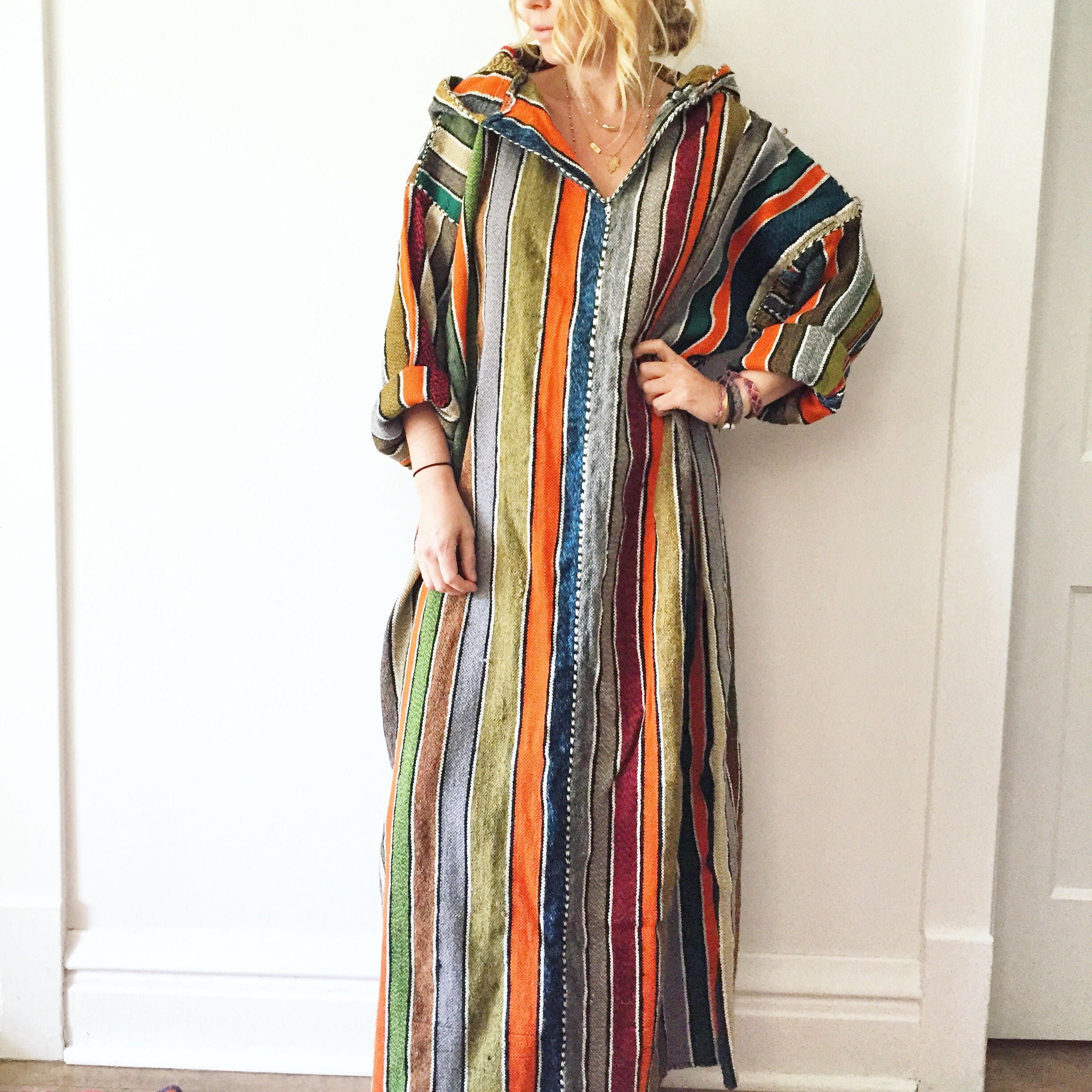 RESERVED for Diane // Vintage 60s Mexican Serape Kaftan , Mexican Wool ...