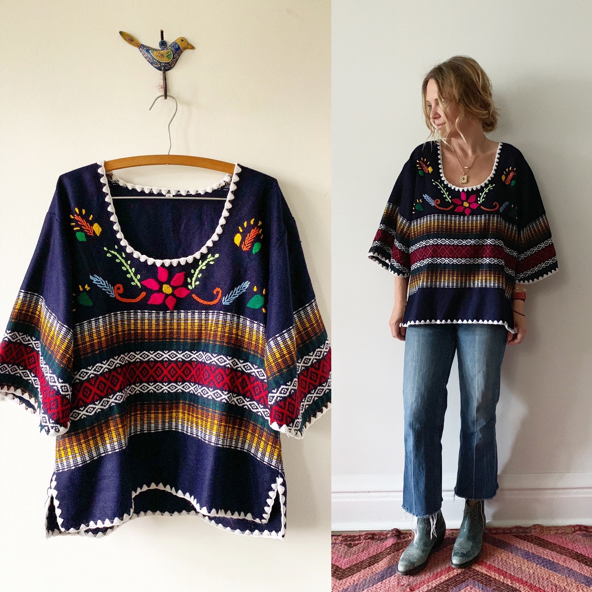 Vintage Ethnic Woven Top , Mexican Hand Loomed Top , Mexican ...