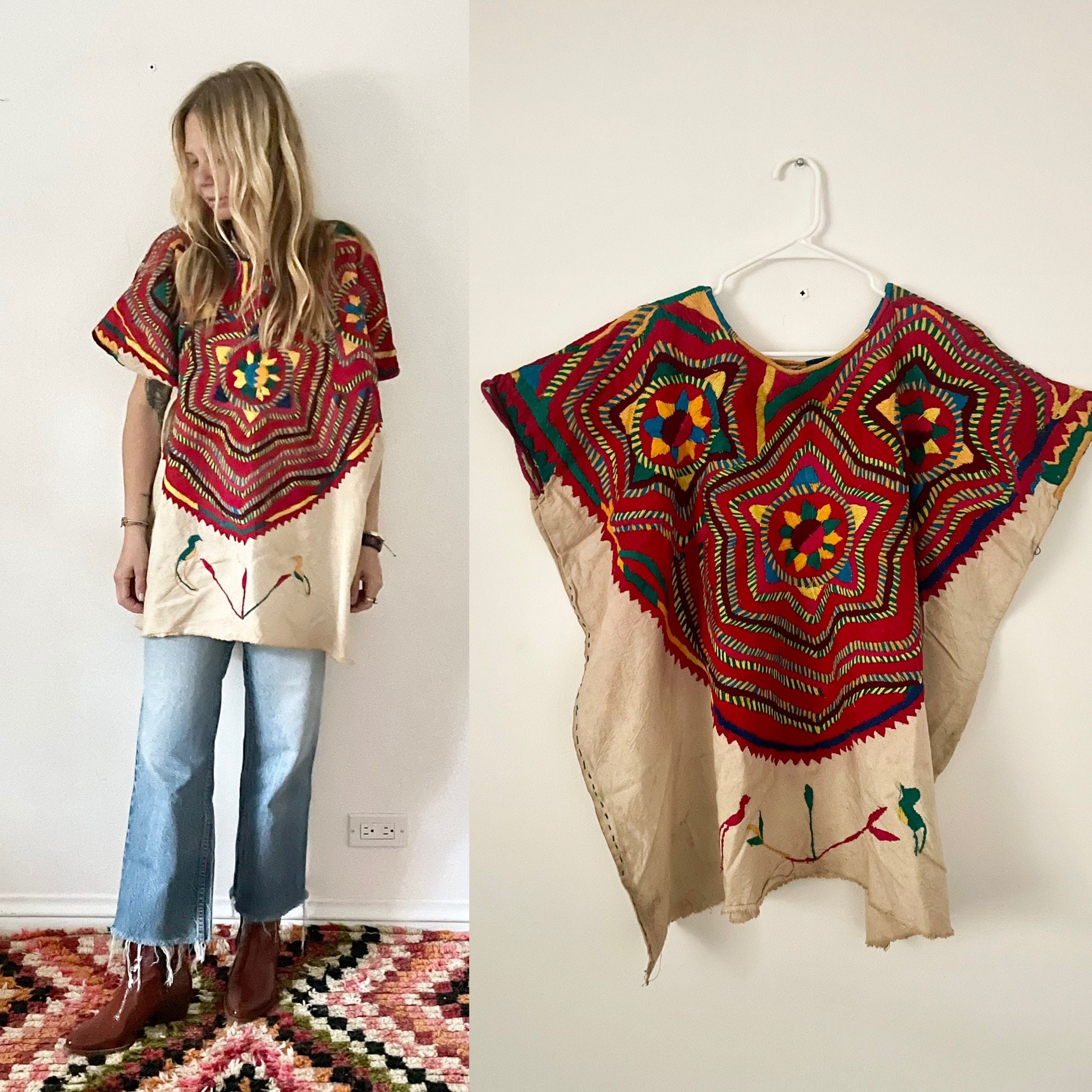 Vintage Rare San Mateo Huipil , Guatemalan Huipil , Ethnic Embroidered Top