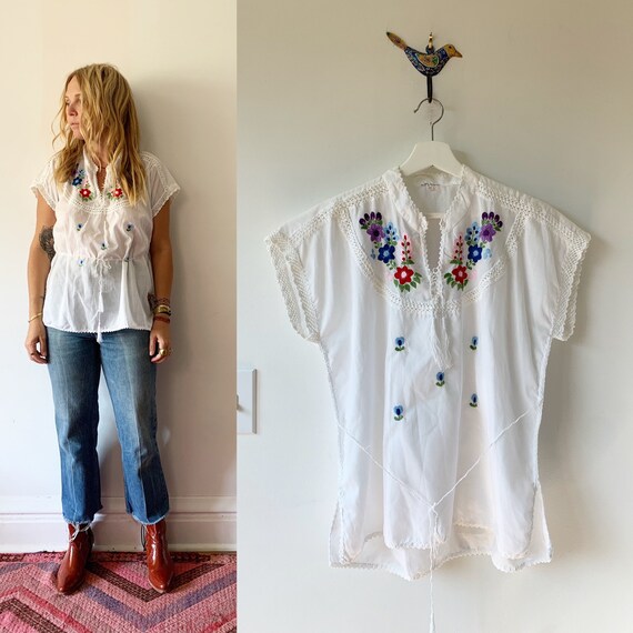 Vintage Hand Embroidered Folk Blouse , BOHO Blouse