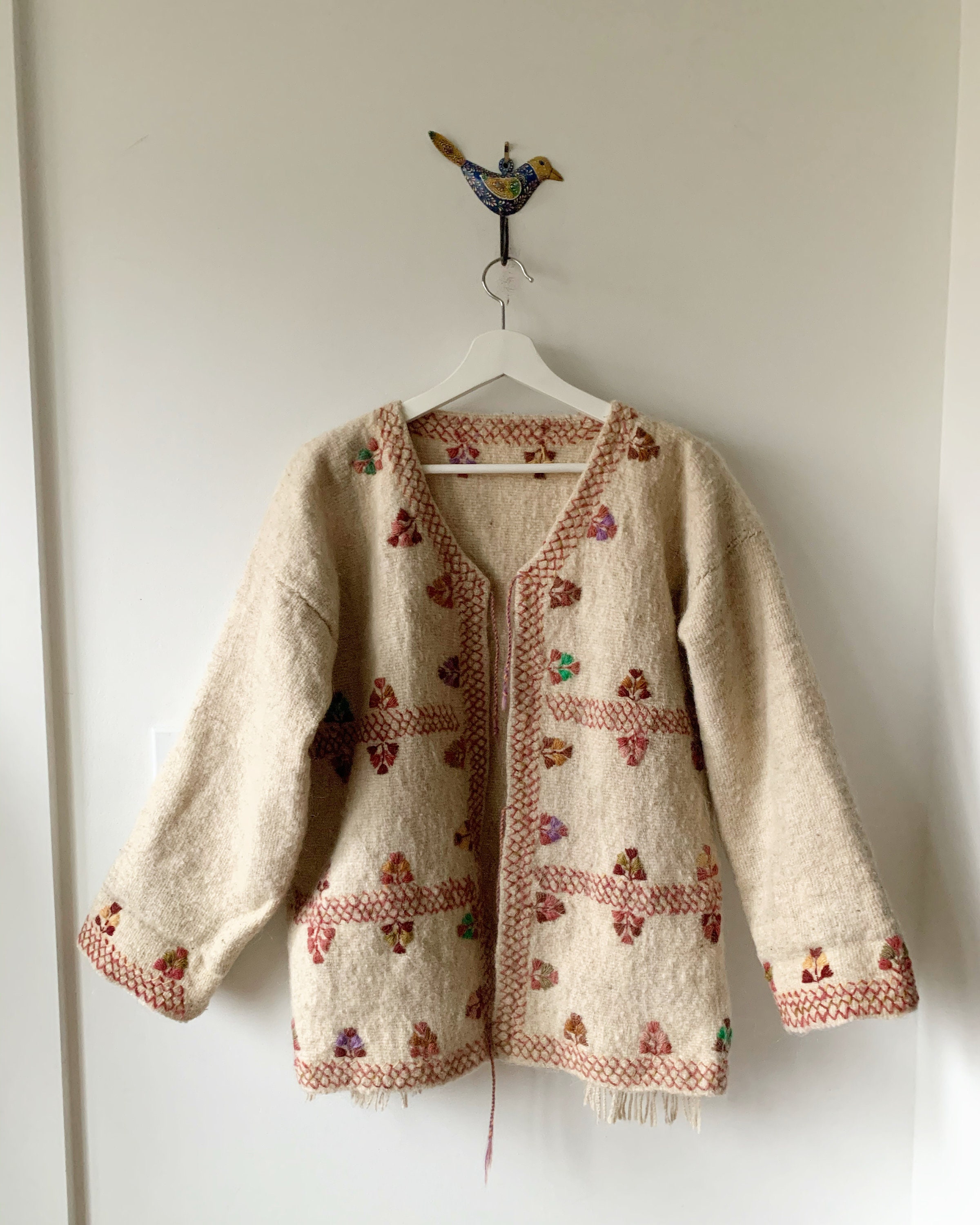 Vintage Ethnic Embroidered Wool Jacket , BOHO Ethnic Coat, Blanket Coat